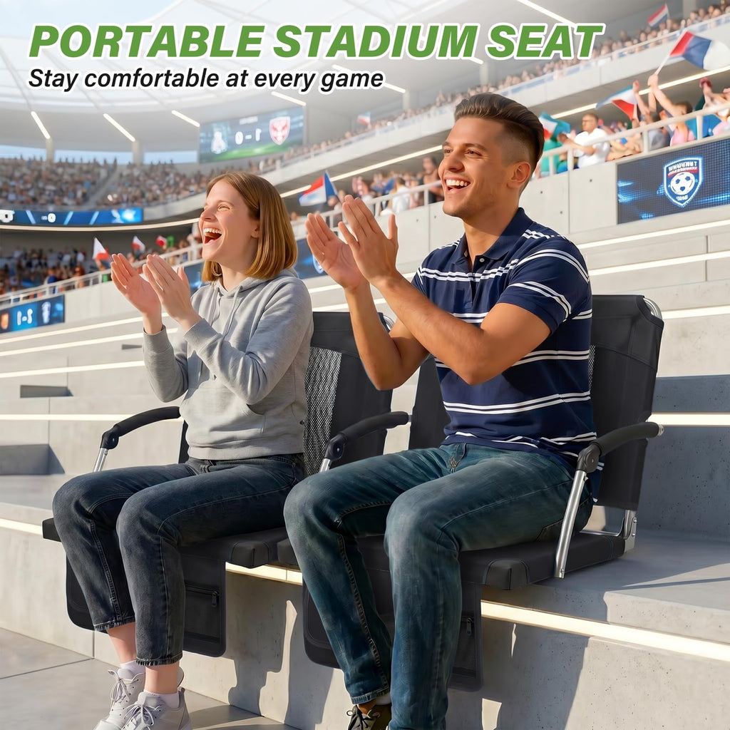 2 Pack Black Stadium Seats with Back Support & Armrests A7474