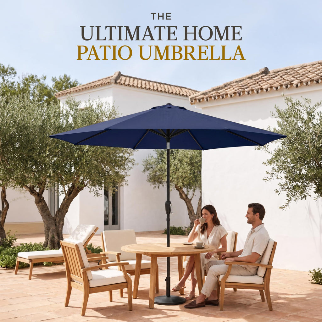 9ft Navy Polyester Patio Umbrella with Aluminum Frame X48723
