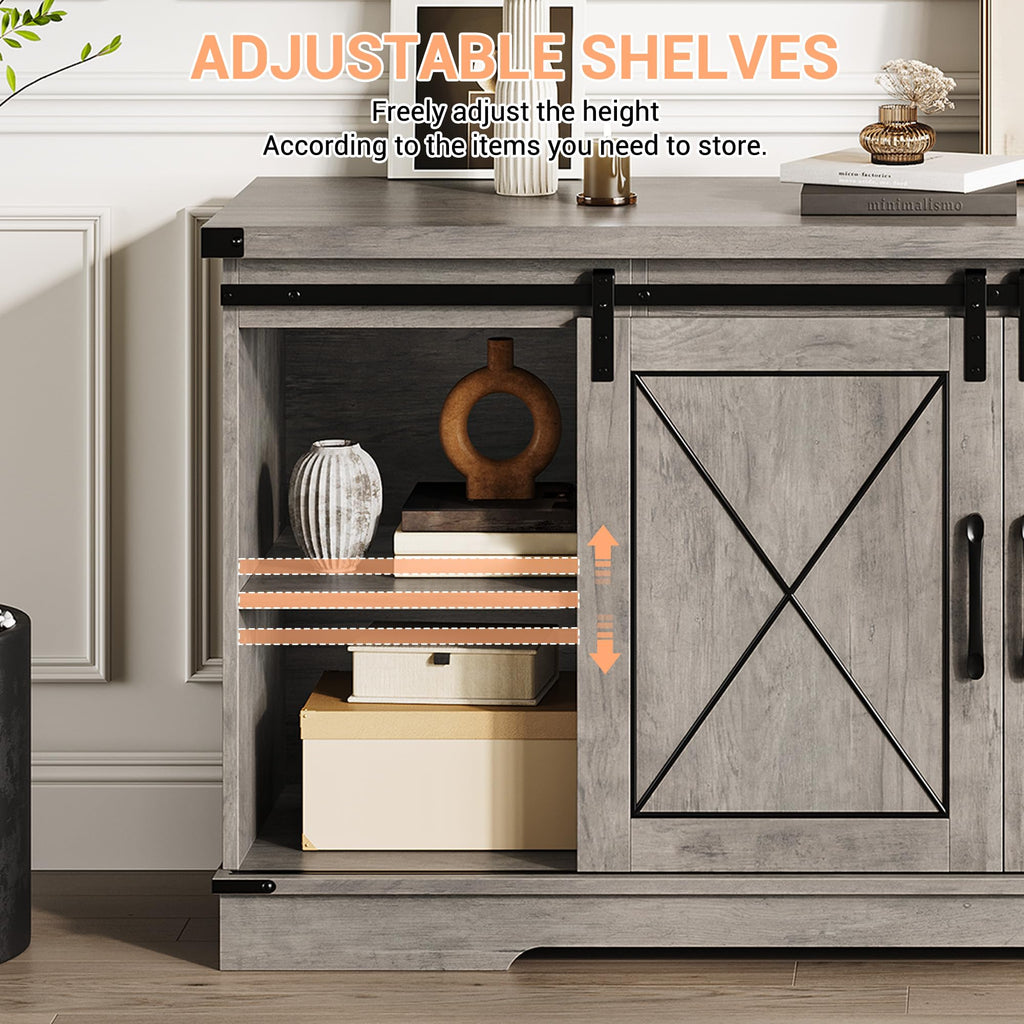 Farmhouse TV Stand with Storage Cabinets & Sliding Barn Door A5699