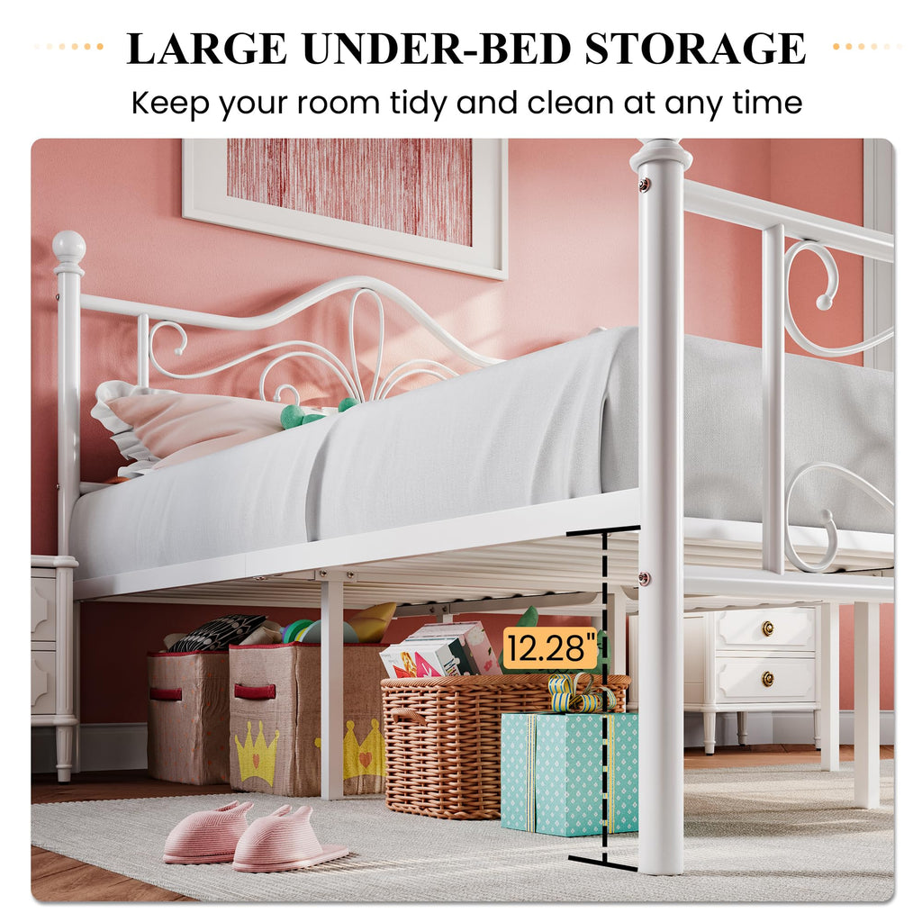 Full Size White Metal Bed Frame with Headboard N37057