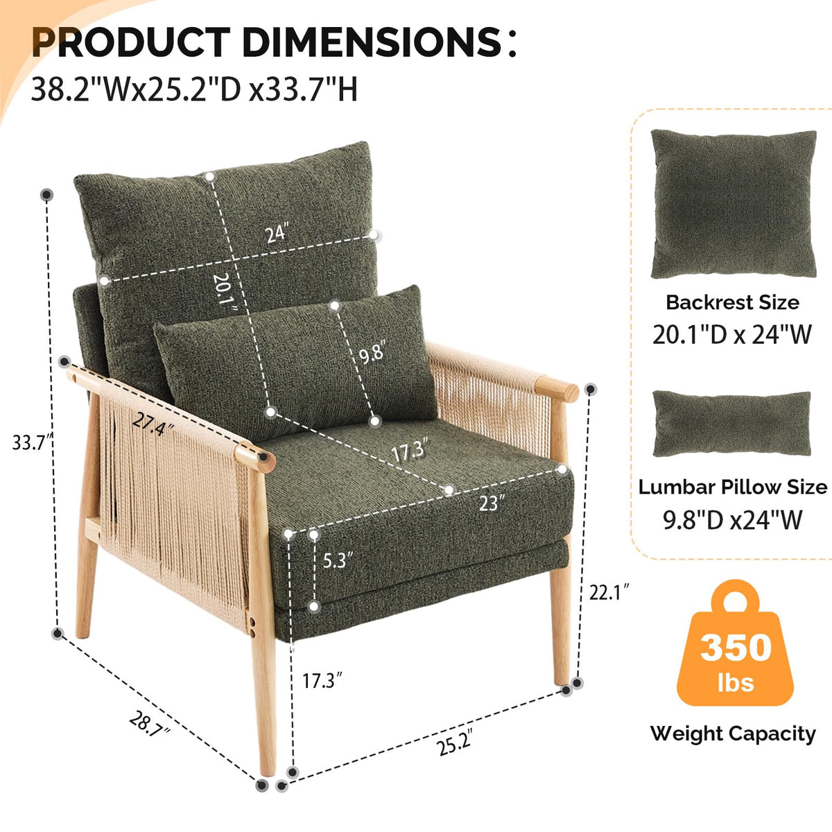Dark Green Set of 2 Accent Armchairs with Waist Pillow E340052