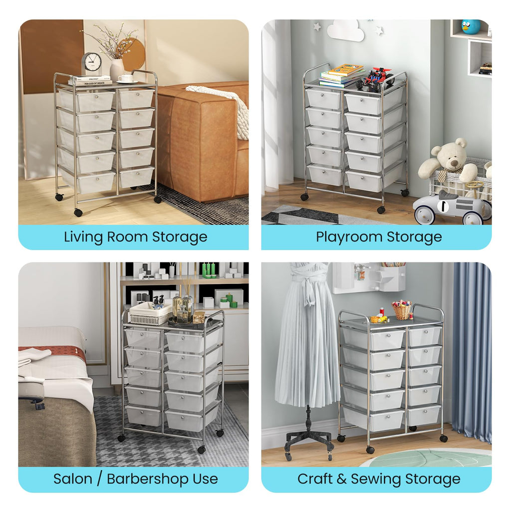 10 Drawer Rolling Storage Cart with Metal Frame L645685