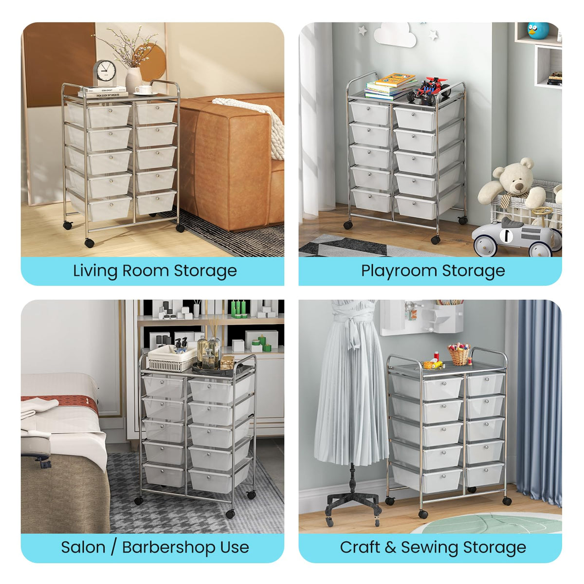 10 Drawer Rolling Storage Cart with Metal Frame L645685