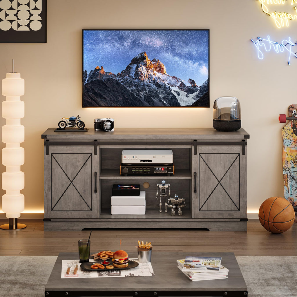 Farmhouse TV Stand with Storage Cabinets & Sliding Barn Door A5699