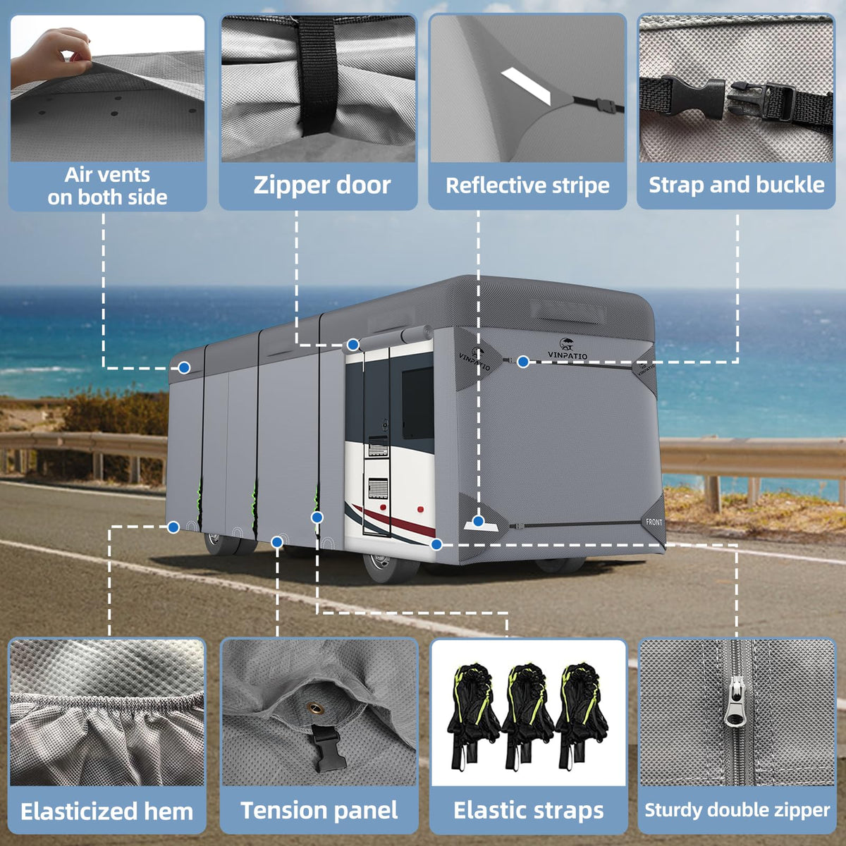 Class A RV Cover 7 Layers 34'-37' Windproof Waterproof N14776