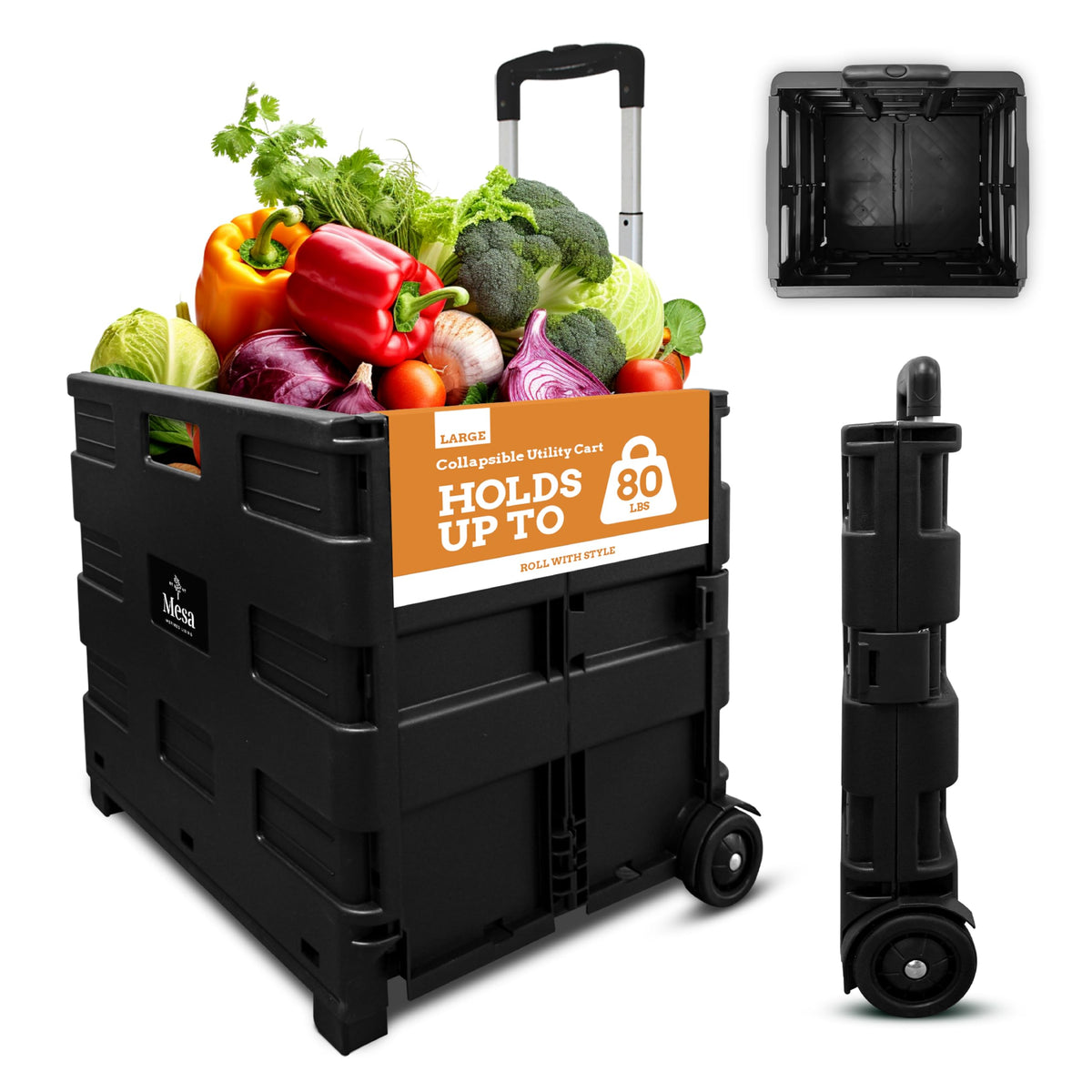 Collapsible 2 Wheel Utility Cart with Telescopic Handle, Black C2717