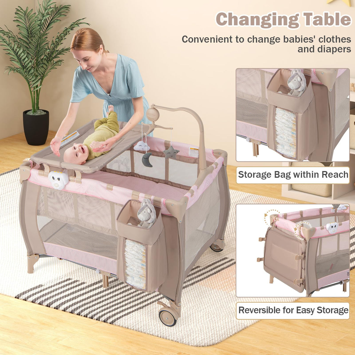 3 in 1 Portable Baby Playard with Bassinet and Changing Table Q47151