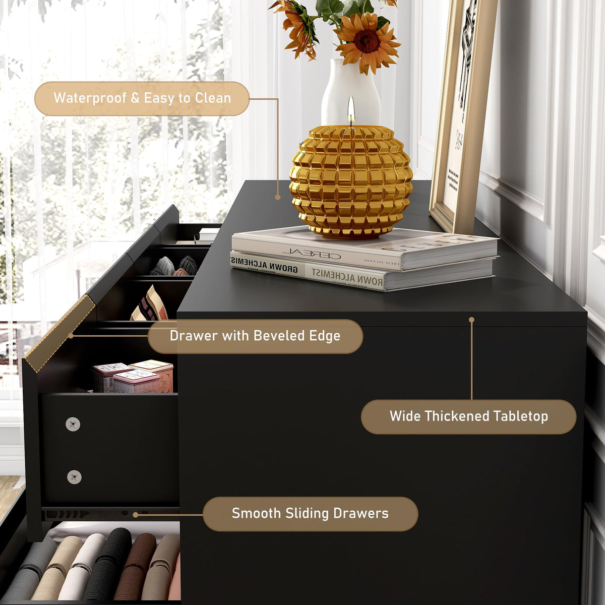 Black 10 Drawer Wood Dresser E683148