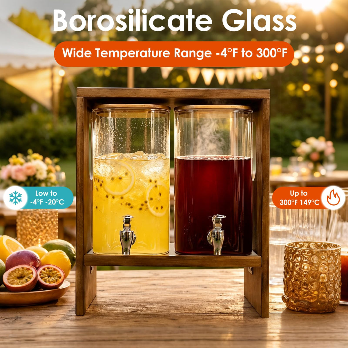 2 PCS 1.2 Gallon Glass Drink Dispenser with Stand and Serving Tray K47458