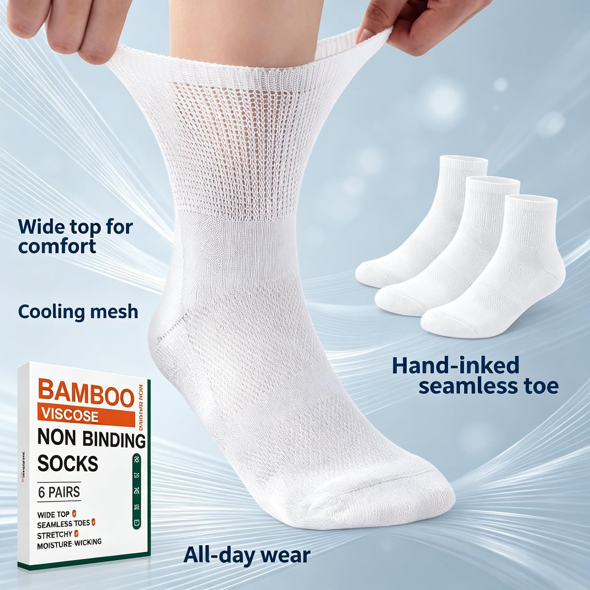 Bamboo Viscose Diabetic Socks 6 Pairs Y250961