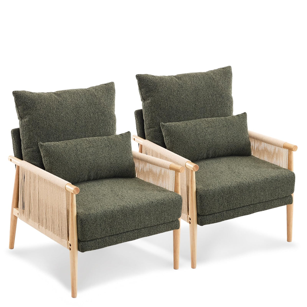 Dark Green Set of 2 Accent Armchairs with Waist Pillow E340052