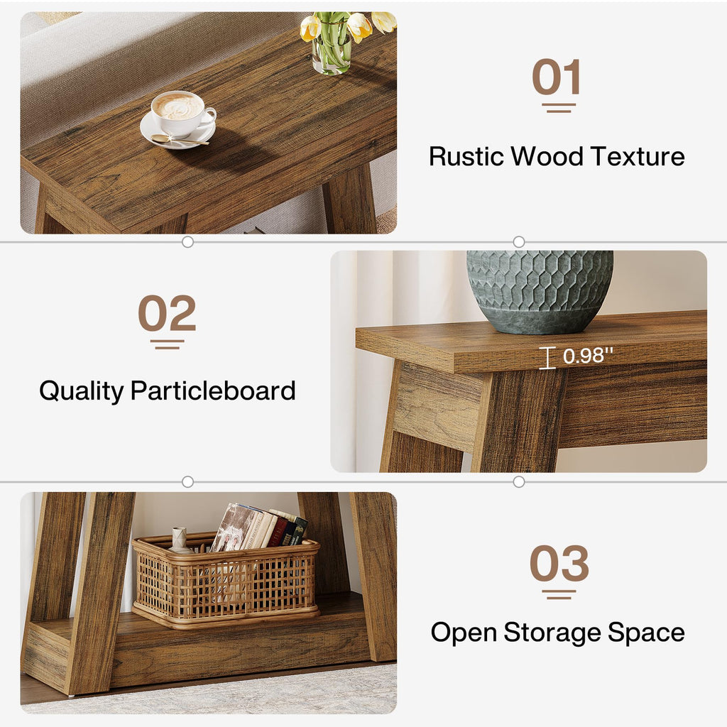 Wood End Table with 2 Storage Shelves G609