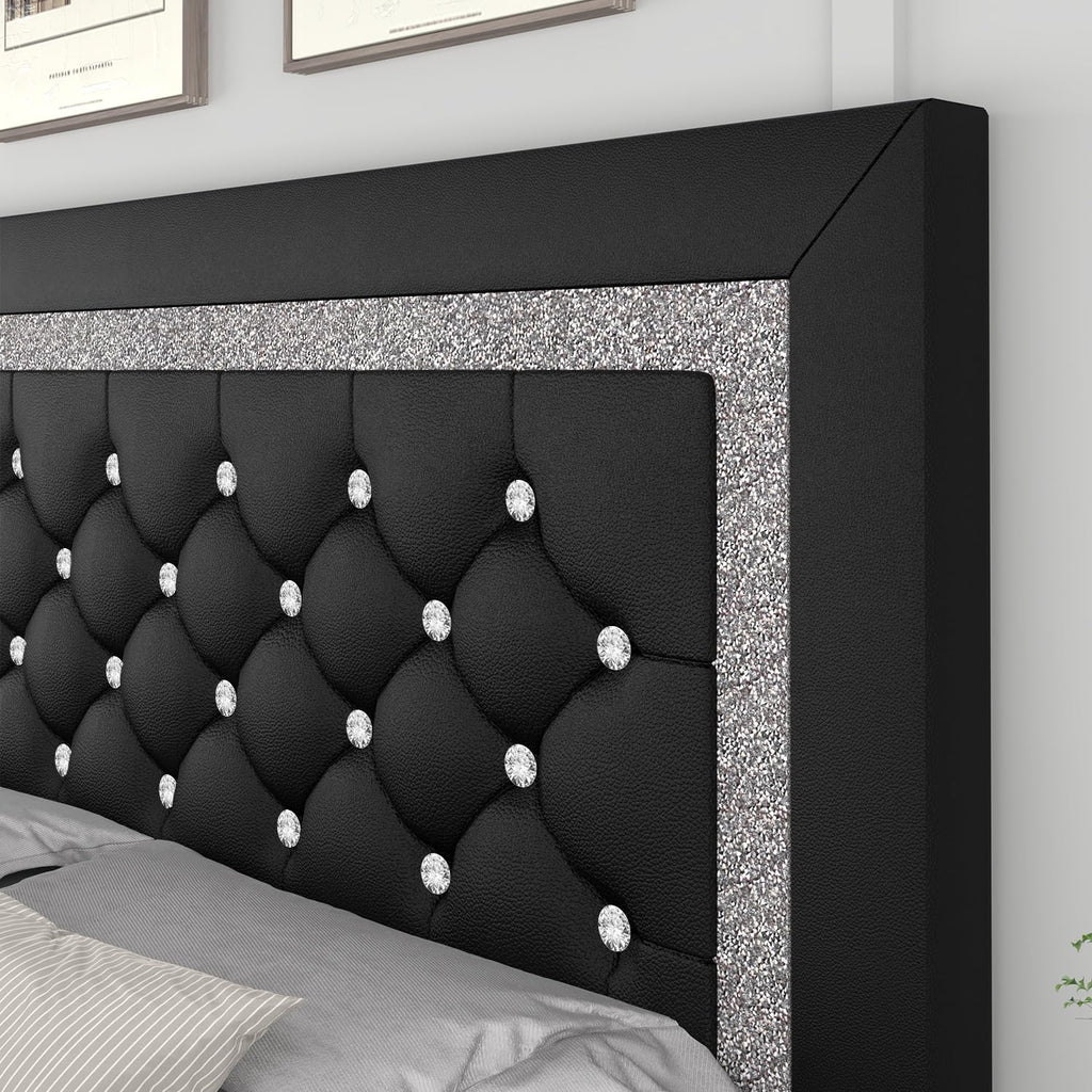 Full Size Faux Leather Platform Bed with Diamond Headboard C223252