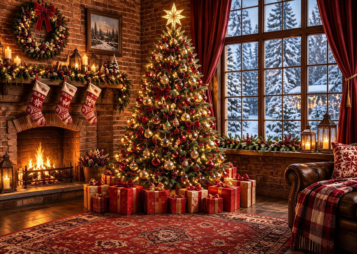 Fabric Christmas Window Backdrop D378899