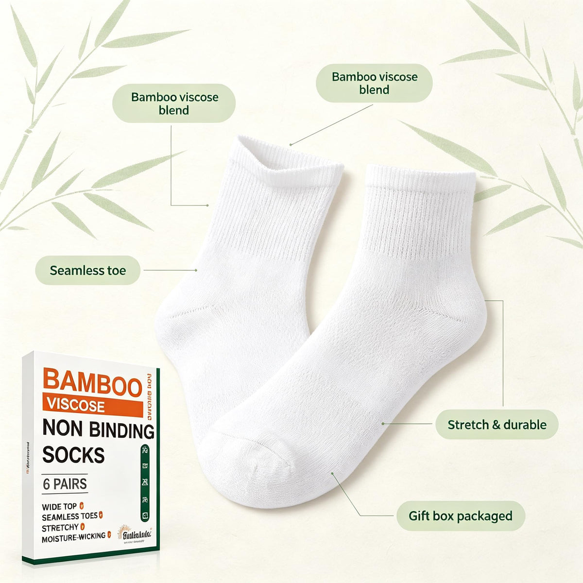 Bamboo Viscose Diabetic Socks 6 Pairs Y250961