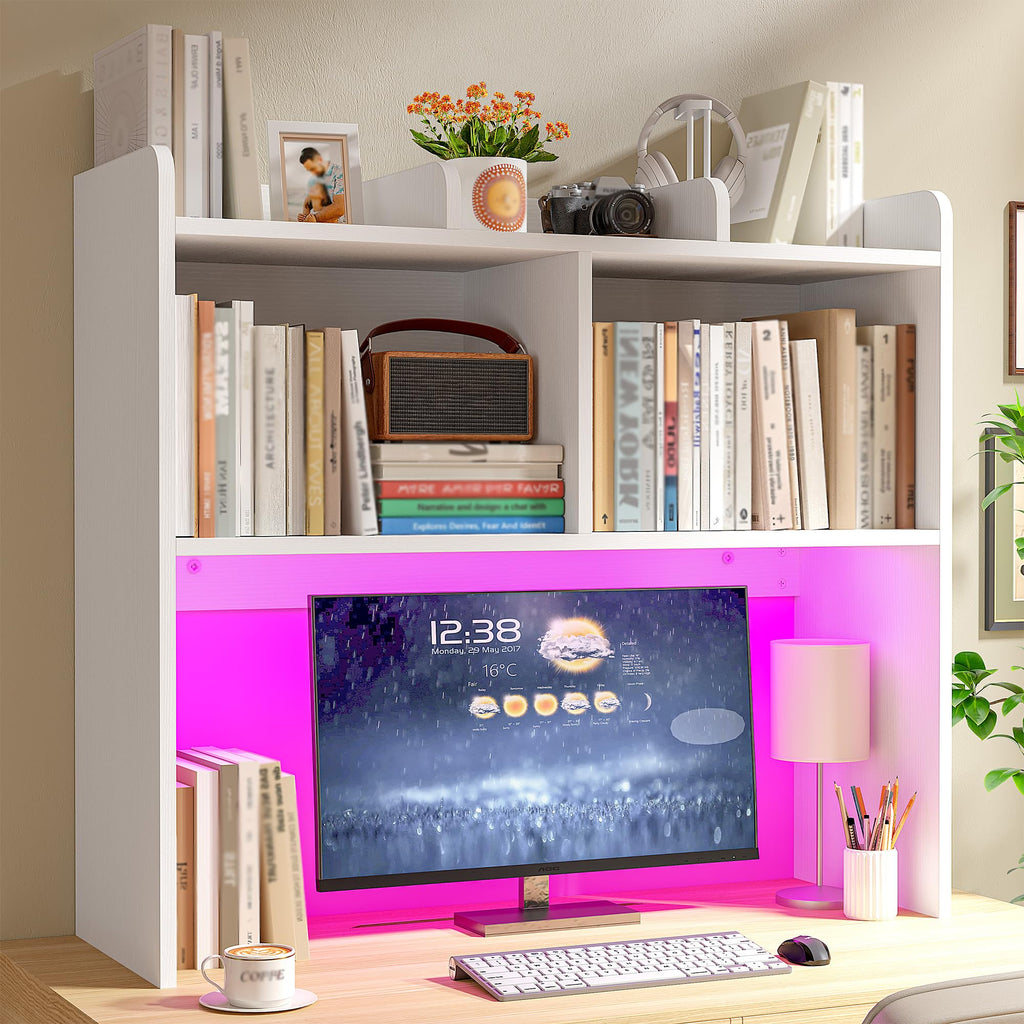 White 3-Tier Desk Hutch with LED Light T239