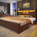 King Bed Frame with 4 Storage Drawers and Headboard Shelf, Brown B553988