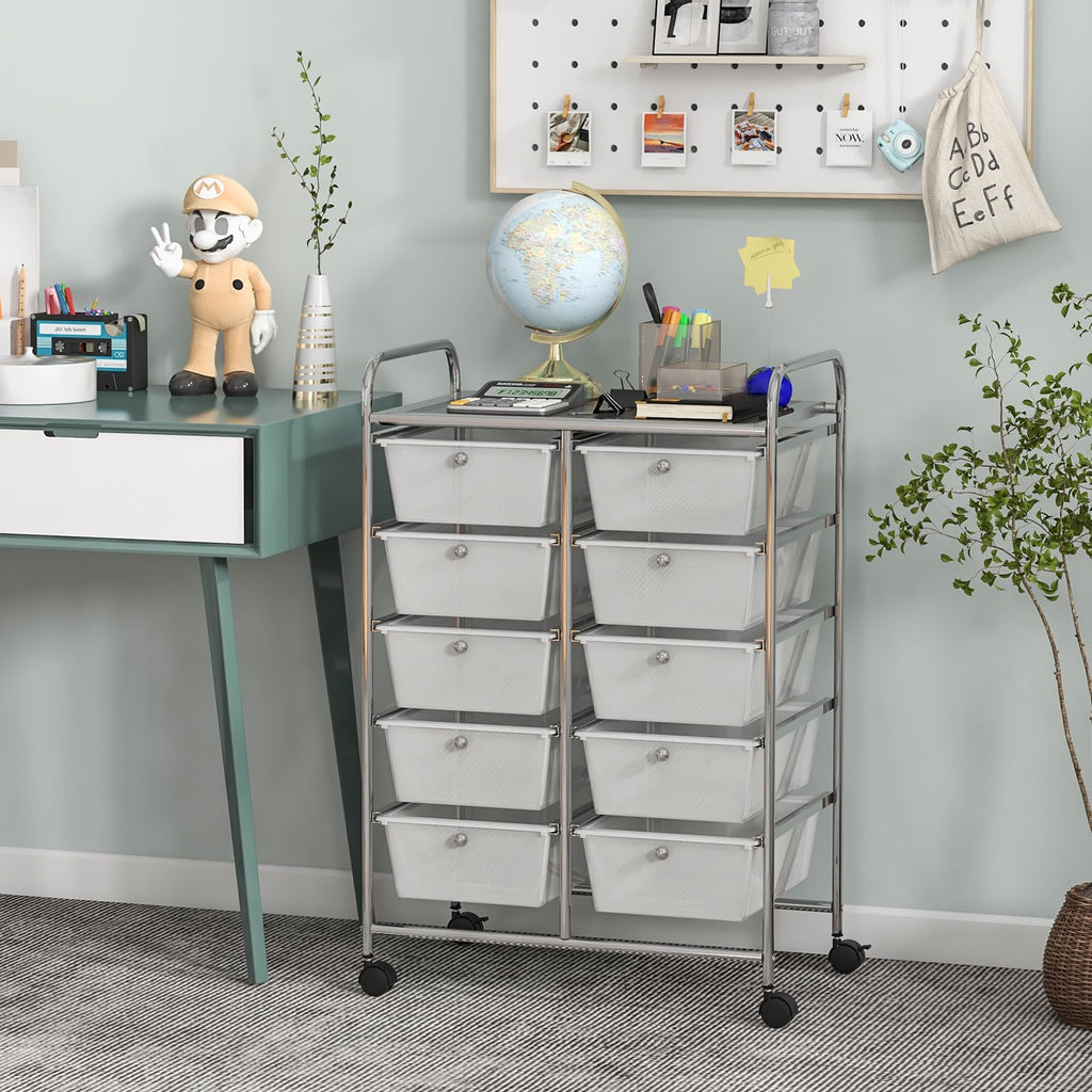 10 Drawer Rolling Storage Cart with Metal Frame L645685