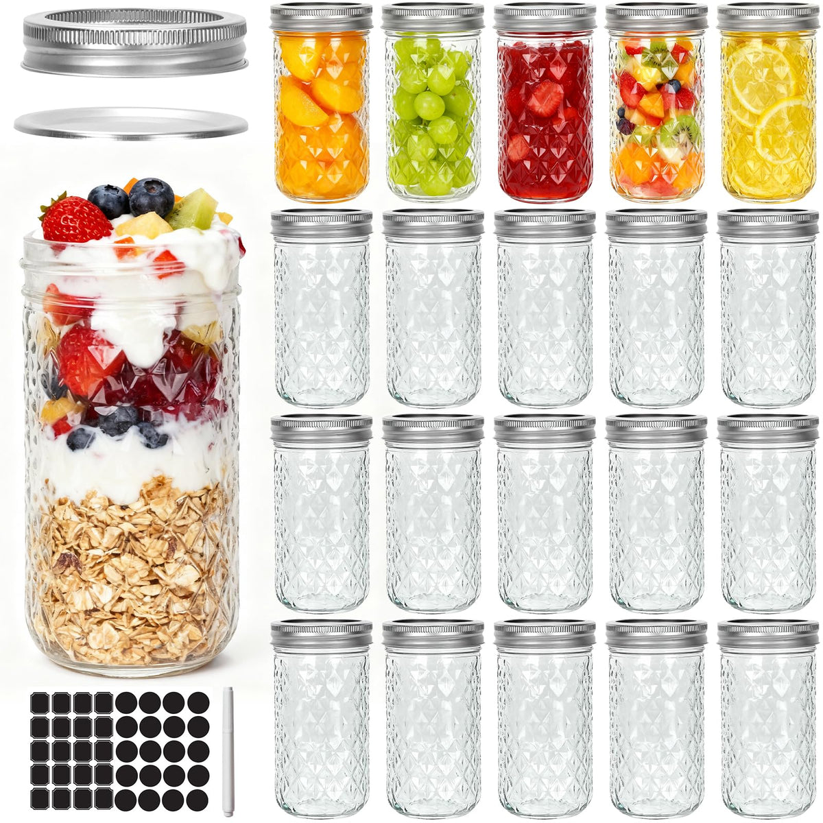 12 oz Regular Mouth Glass Mason Jar 20 Pack J97438