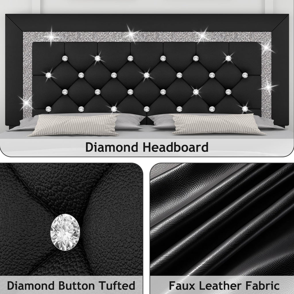 Full Size Faux Leather Platform Bed with Diamond Headboard C223252