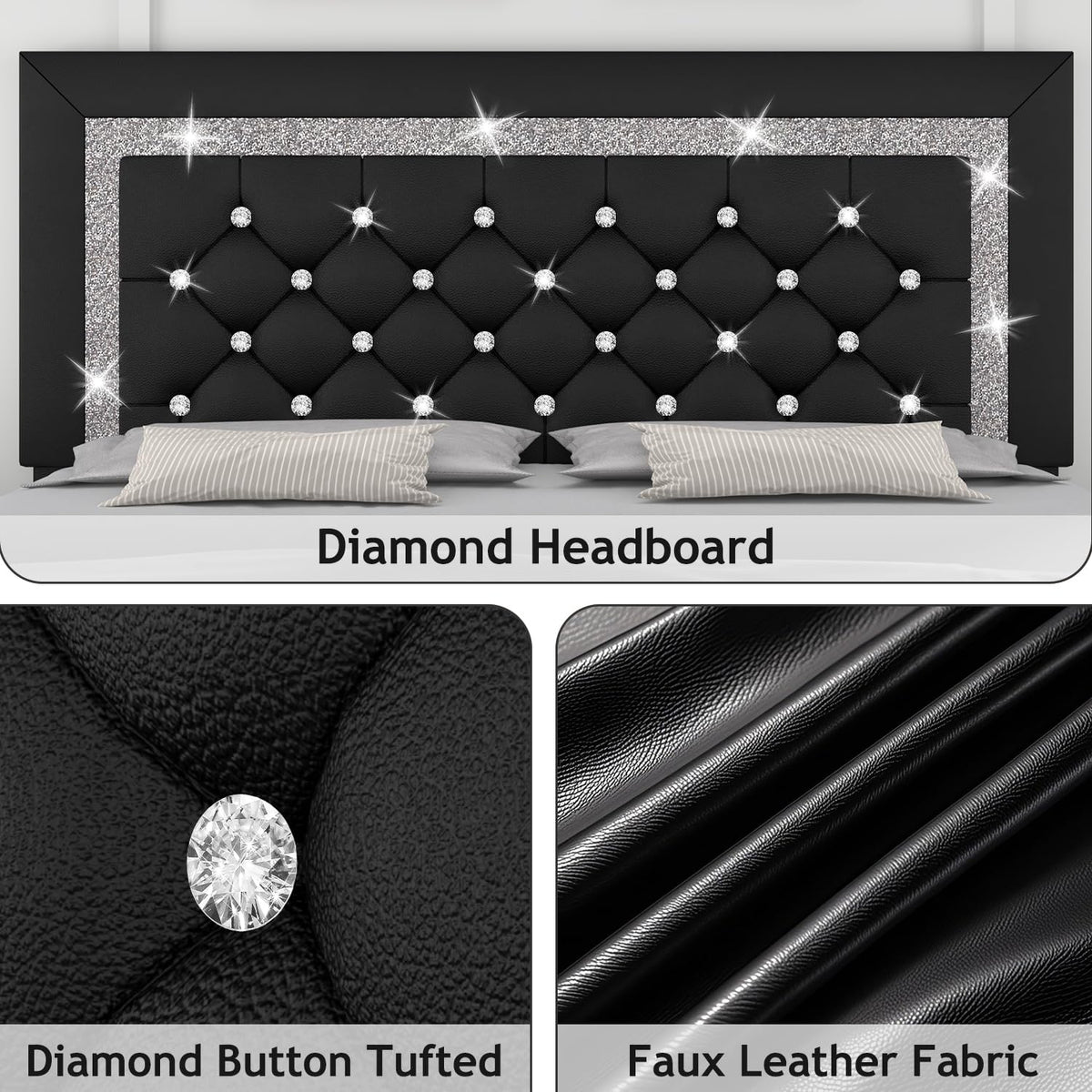 Full Size Faux Leather Platform Bed with Diamond Headboard C223252