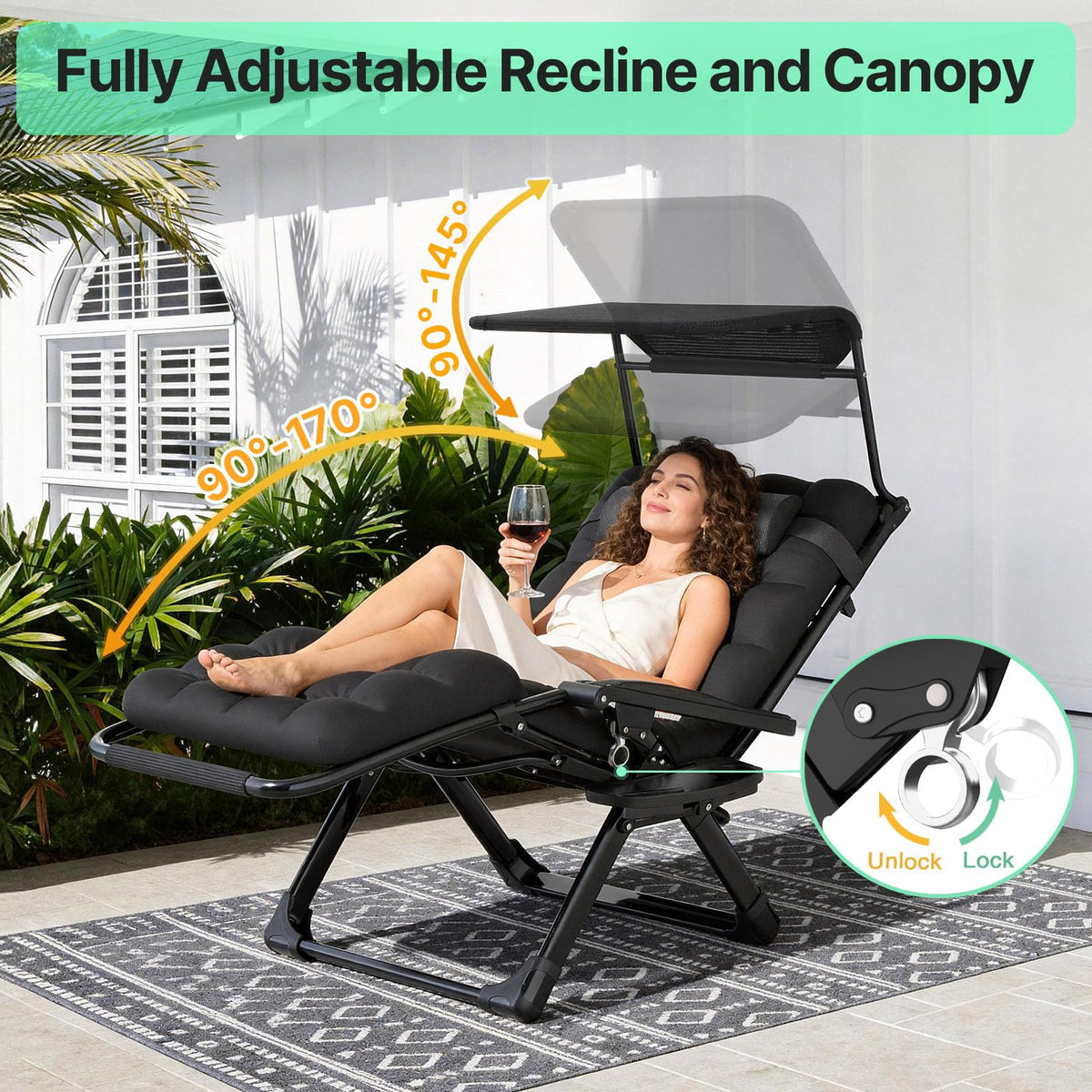 Zero Gravity Reclining Camping Chair with Canopy R73207