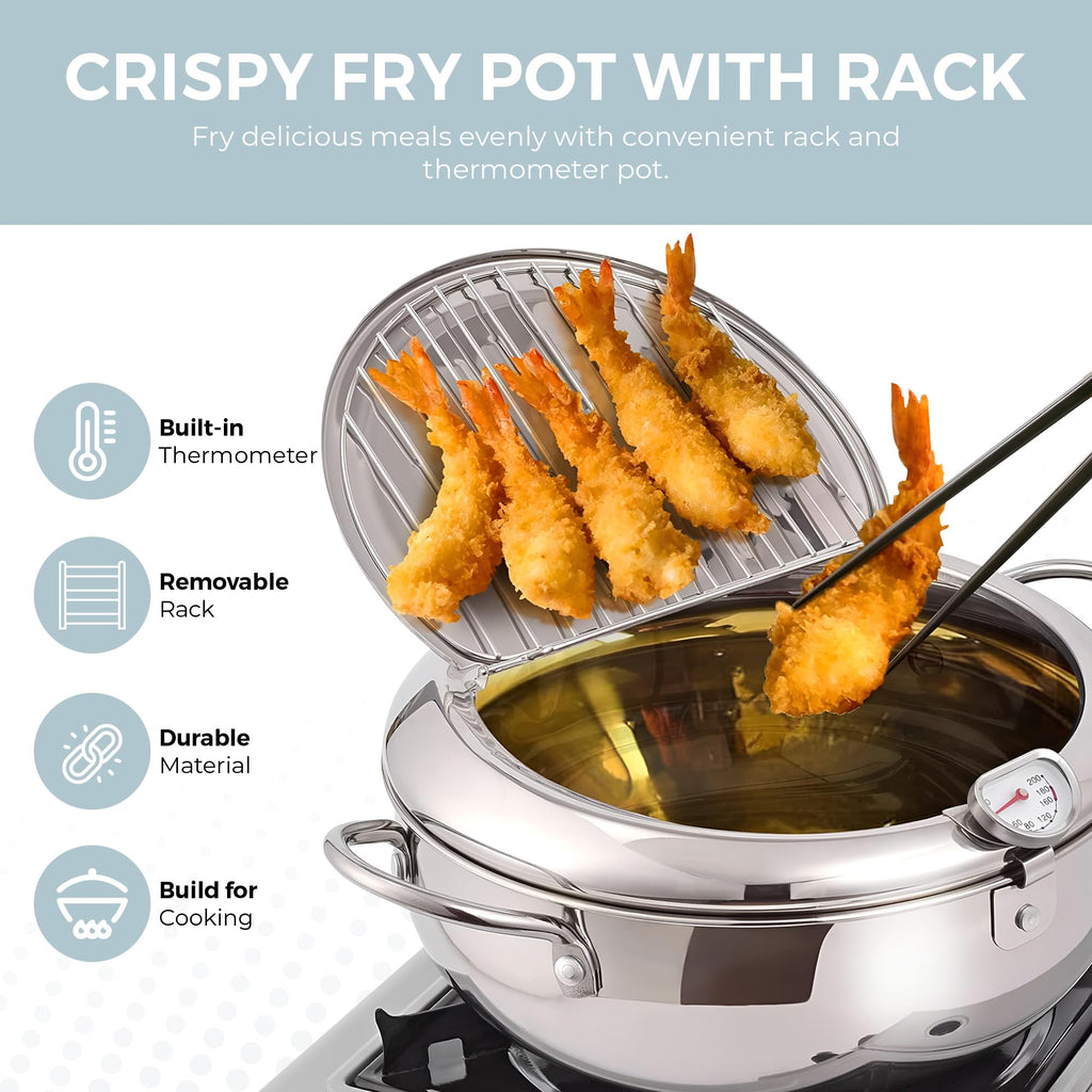 11-Inch Stainless Steel Deep Fryer Pot with Oil Thermometer T234