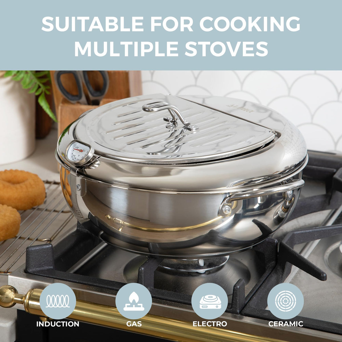 11-Inch Stainless Steel Deep Fryer Pot with Oil Thermometer T234