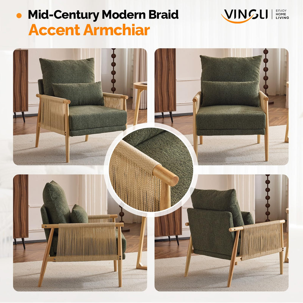 Dark Green Set of 2 Accent Armchairs with Waist Pillow E340052