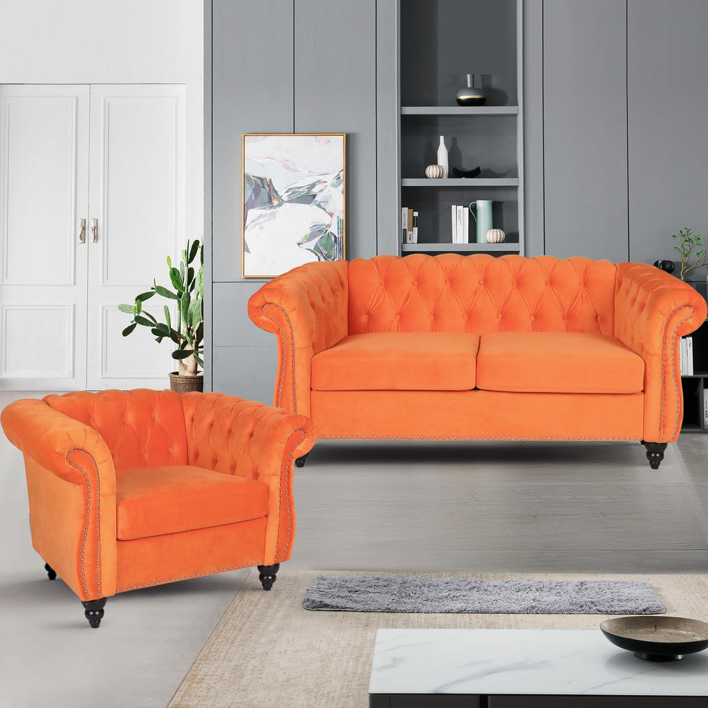 Orange Velvet Upholstered Accent Sofa Chair Z91863