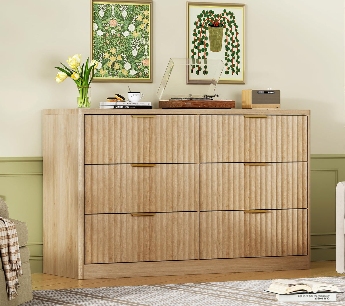 Fluted 6 Drawer Wood Dresser Y75805
