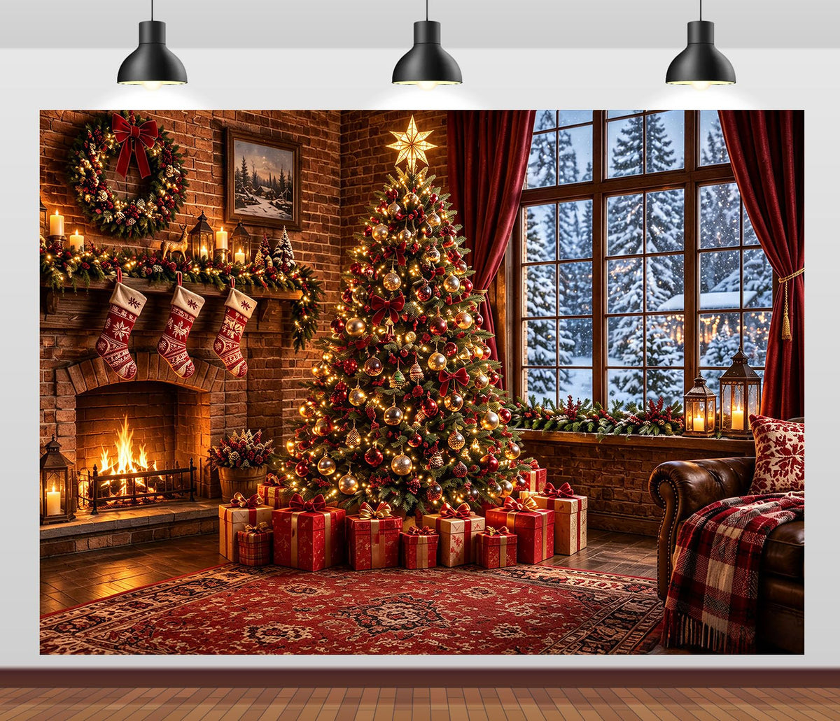 Fabric Christmas Window Backdrop D378899
