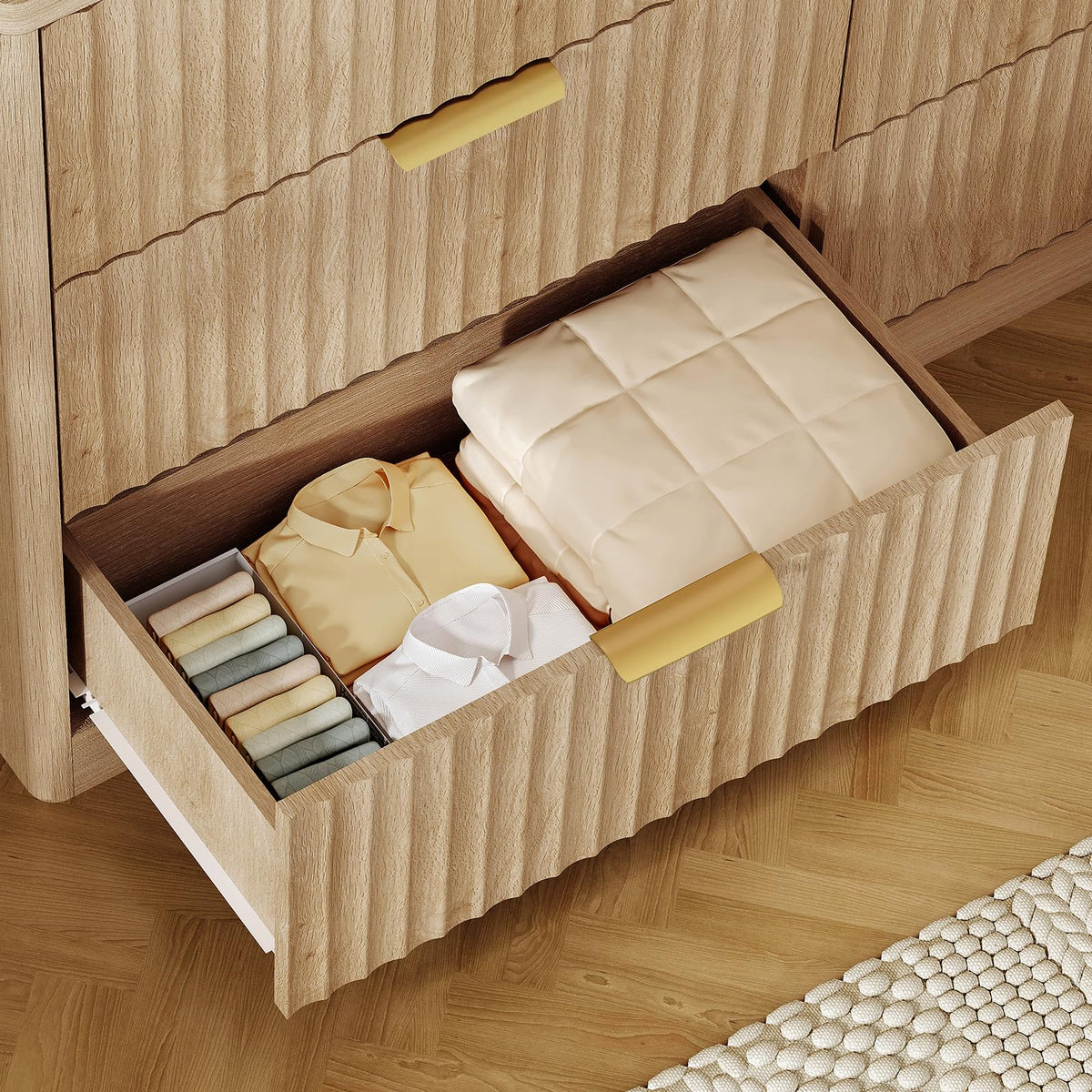 Fluted 6 Drawer Wood Dresser Y75805