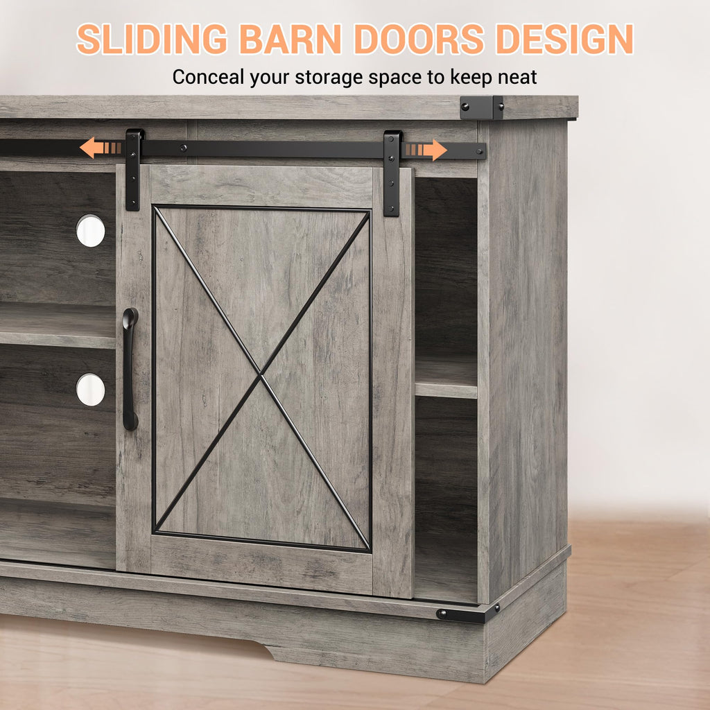 Farmhouse TV Stand with Storage Cabinets & Sliding Barn Door A5699