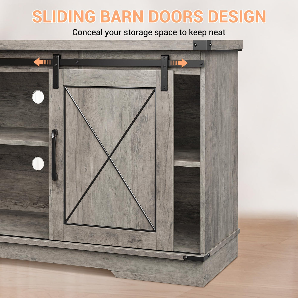 Farmhouse TV Stand with Storage Cabinets & Sliding Barn Door A5699
