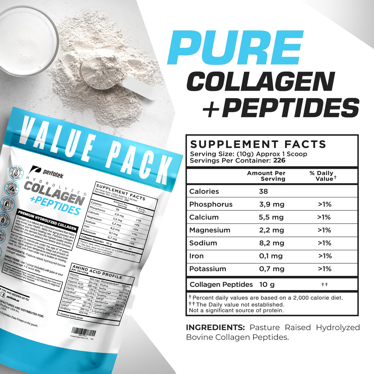 Collagen Powder 5Lb Types I & III Unflavored Hydrolyzed Protein Peptides X287