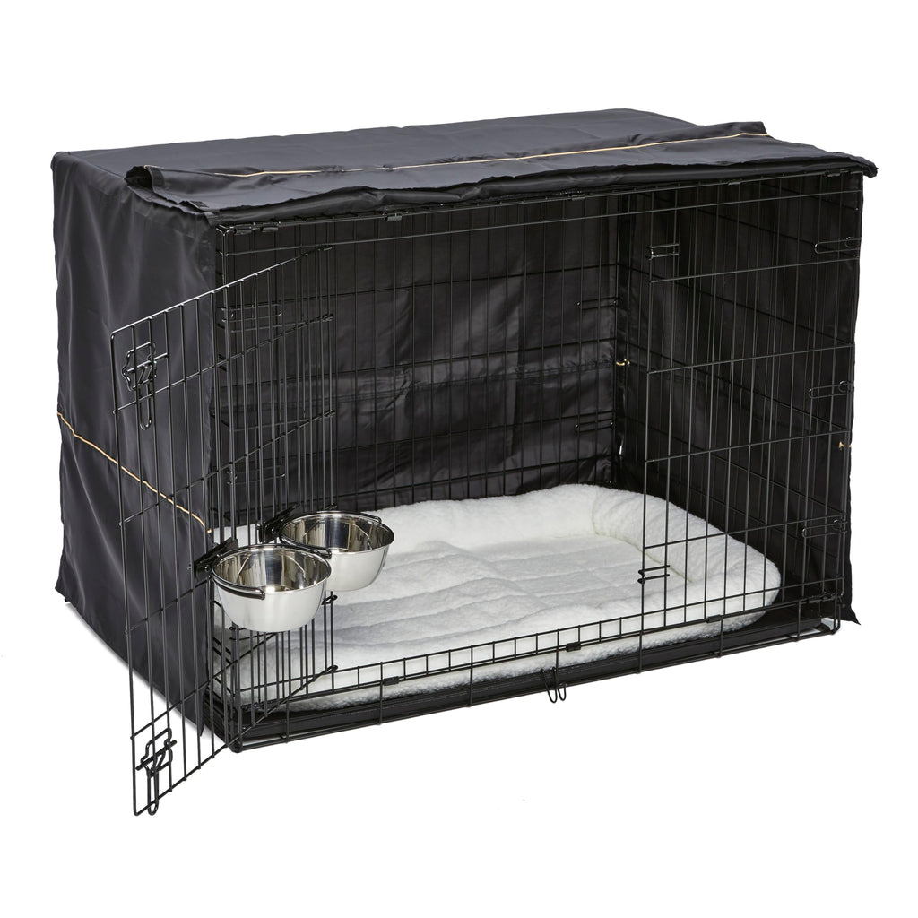 42-inch Double Door Dog Crate with Pet Bed, 2 Bowls and Privacy Cover I8807