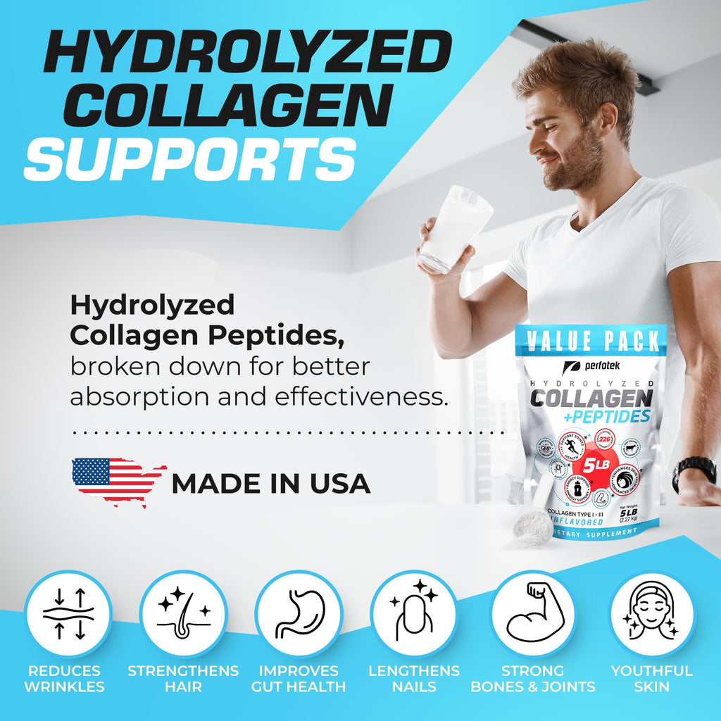 Collagen Powder 5Lb Types I & III Unflavored Hydrolyzed Protein Peptides X287