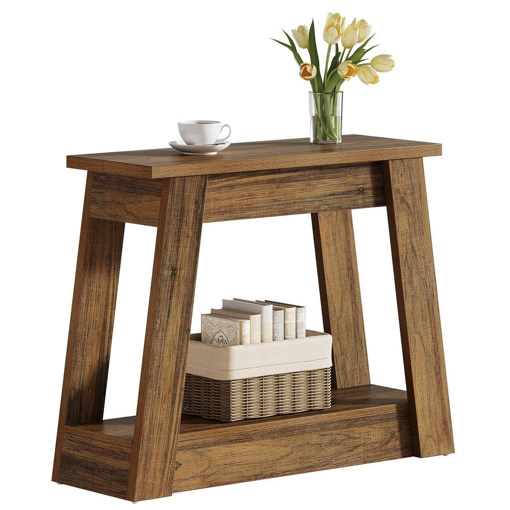 Wood End Table with 2 Storage Shelves G609