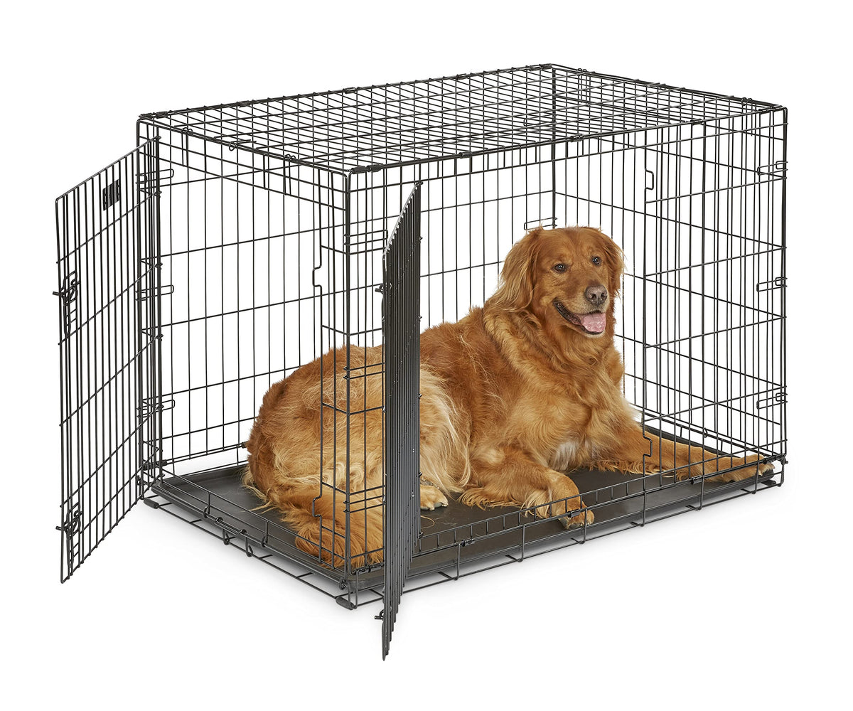 42-inch Double Door Dog Crate with Pet Bed, 2 Bowls and Privacy Cover I8807
