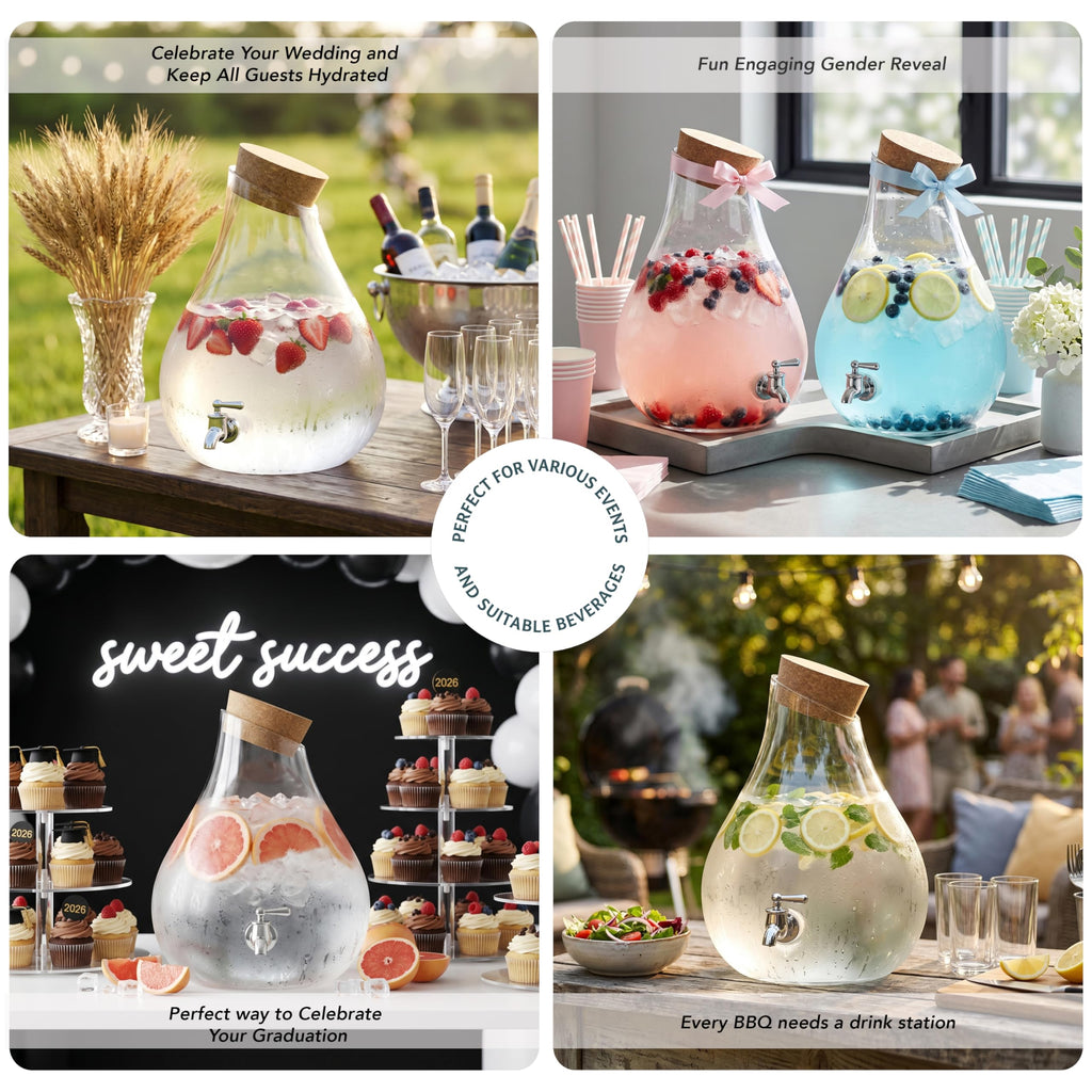 Glass Beverage Dispenser with Cork Lid and Stand 2.5 Gal S59164