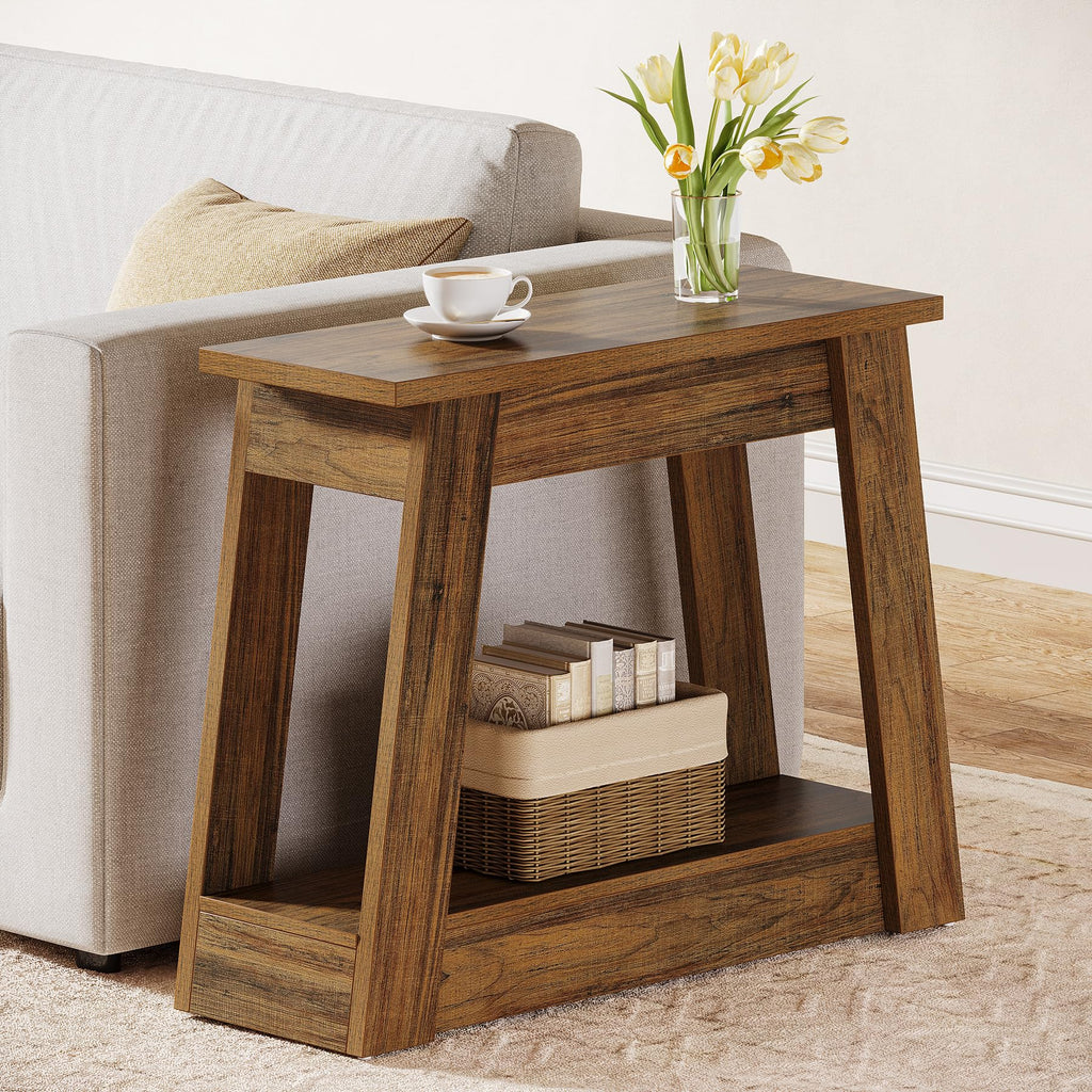 Wood End Table with 2 Storage Shelves G609