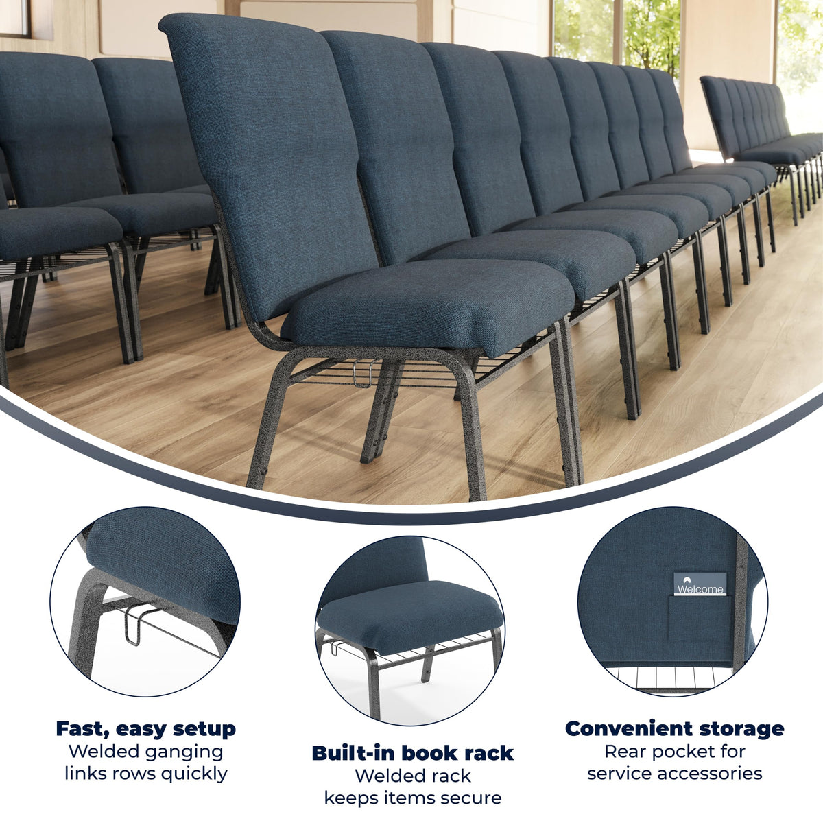 Navy 21 in Wide Church Chair O53203