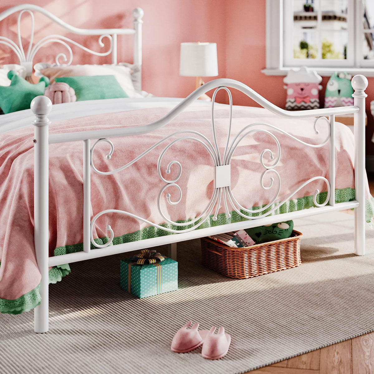 Full Size White Metal Bed Frame with Headboard N37057