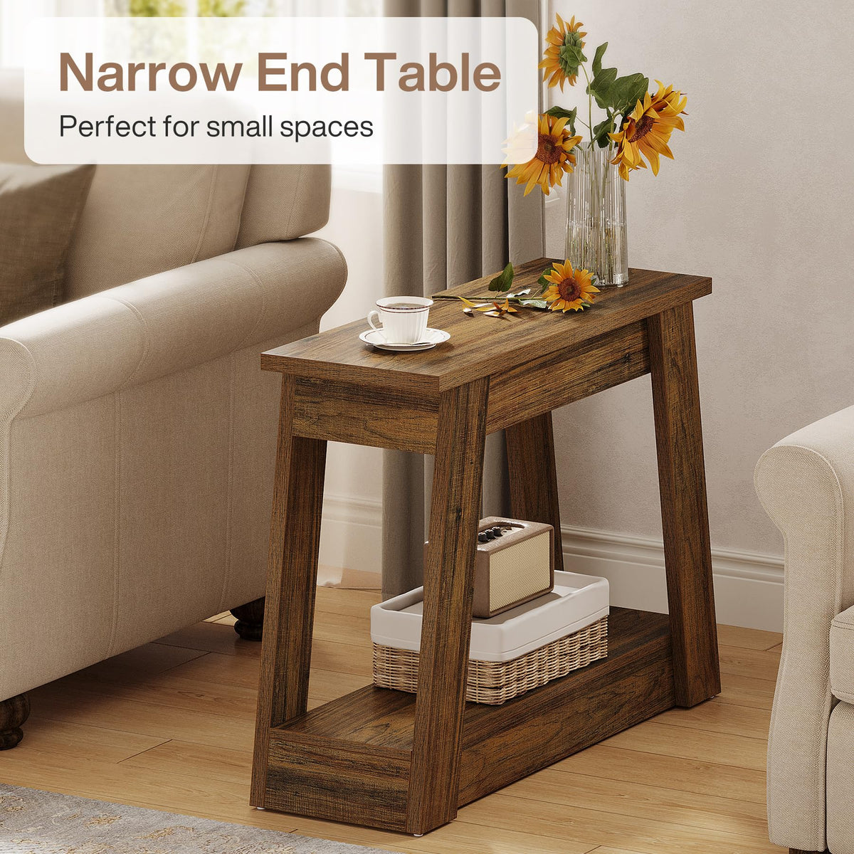 Wood End Table with 2 Storage Shelves G609