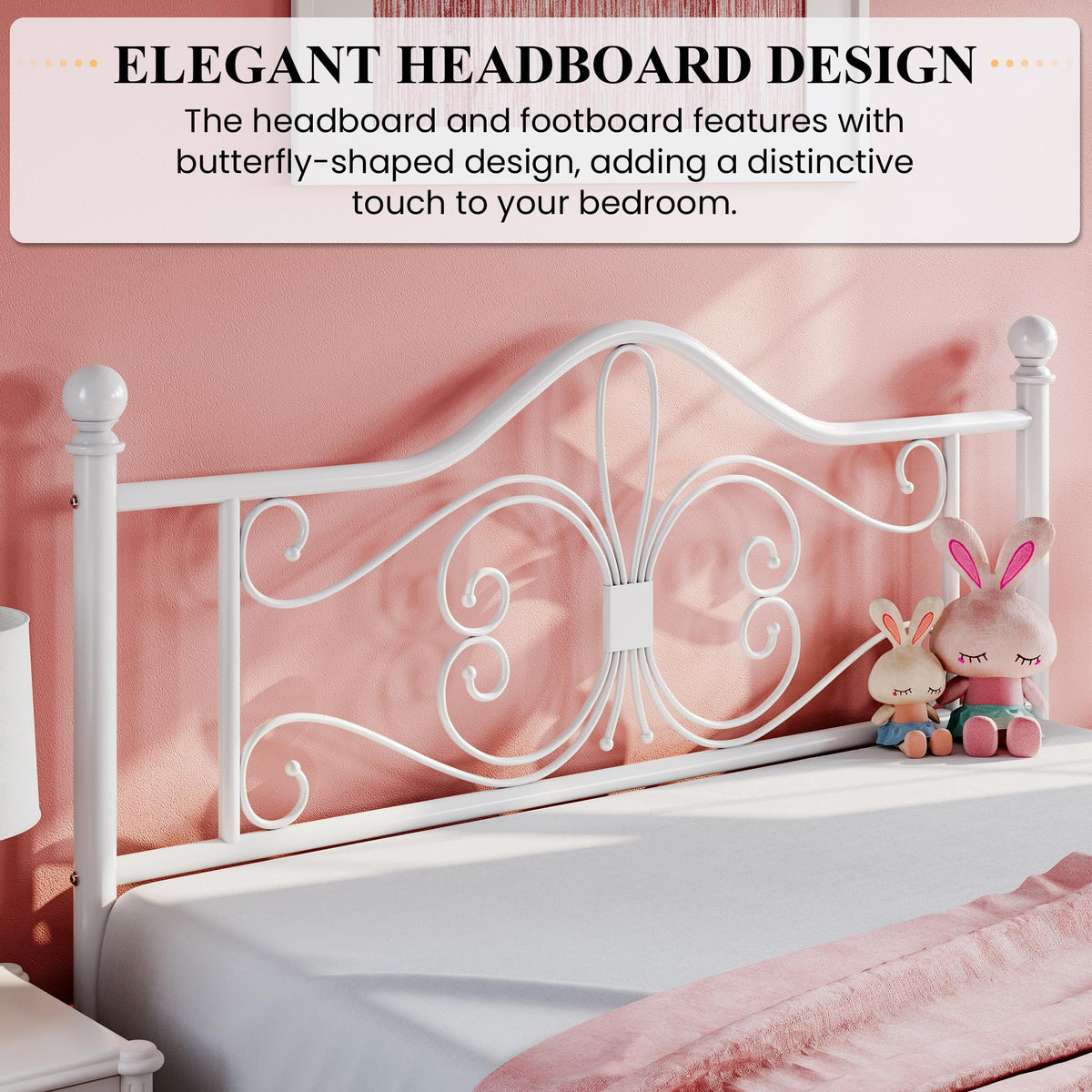 Full Size White Metal Bed Frame with Headboard N37057
