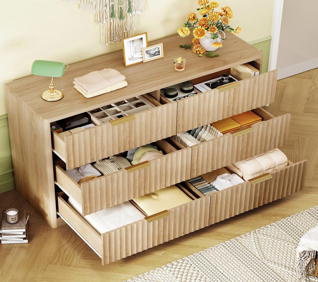Fluted 6 Drawer Wood Dresser Y75805
