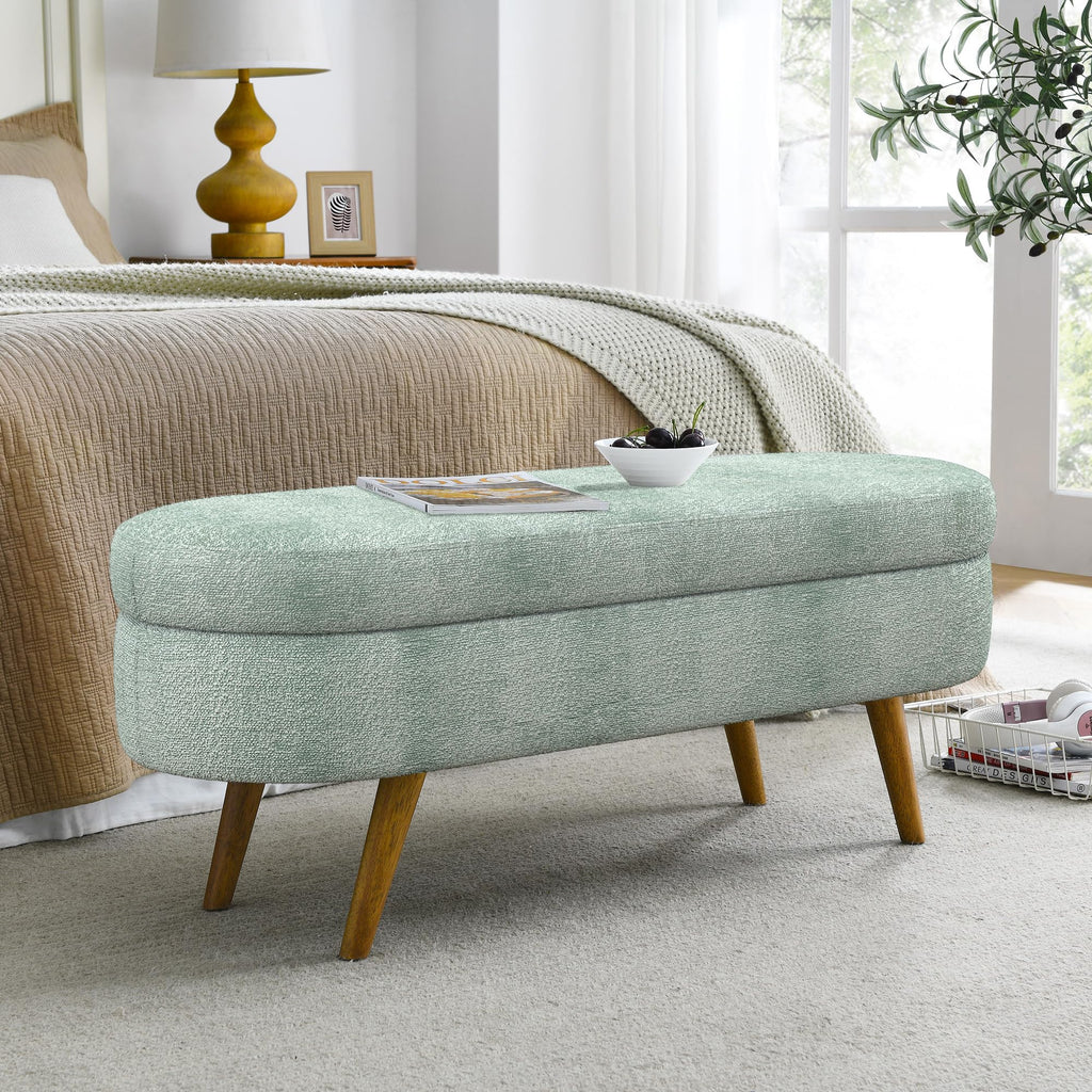 Oval Storage Bench with Rubber Wood Legs Gray Y520