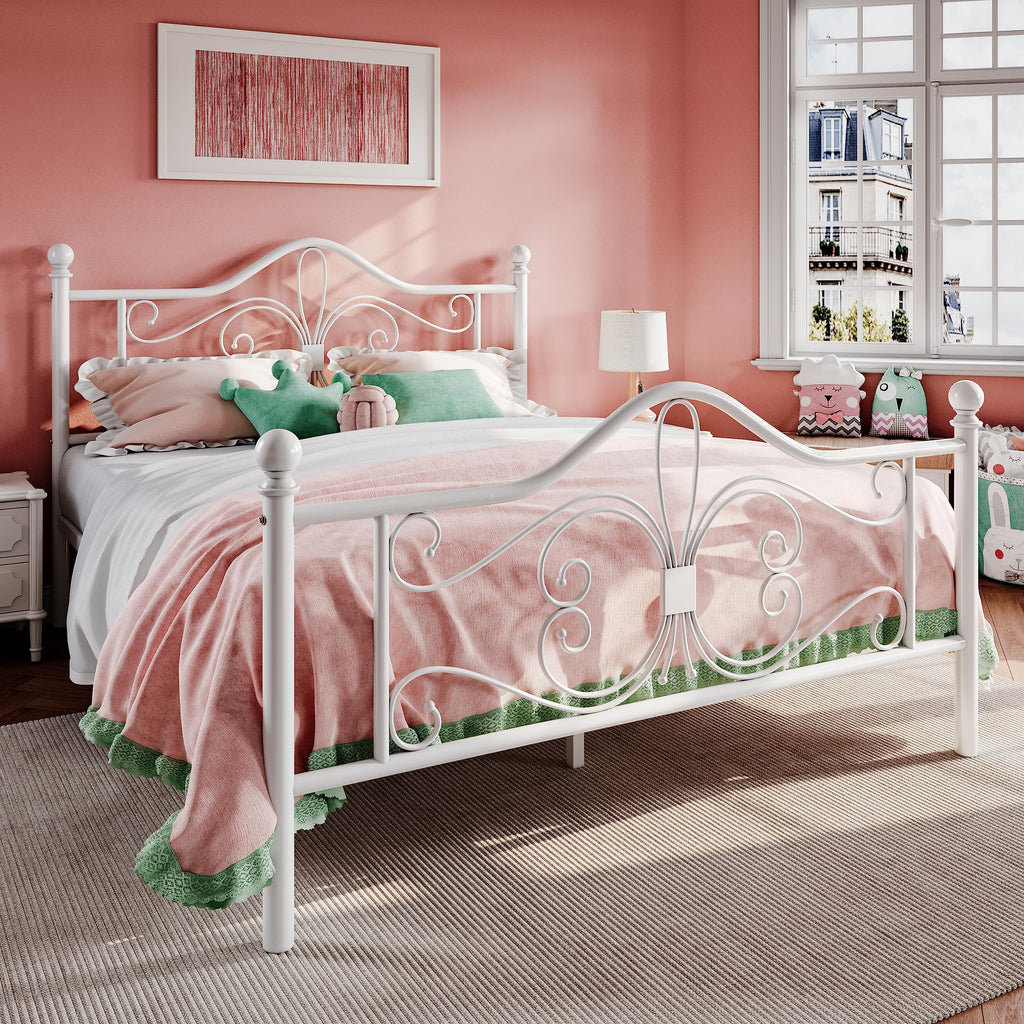 Full Size White Metal Bed Frame with Headboard N37057